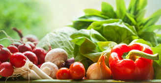 Fresh peppers, tomatoes, onions and greens